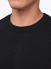 Riviera Knit Long Sleeve Textured Tee | Black Signature-Fit