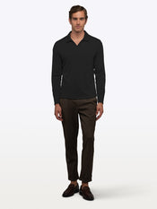 SoHo Ribbed Long Sleeve Polo| Black Signature-Fit