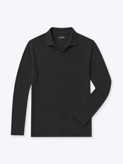 SoHo Ribbed Long Sleeve Polo| Black Signature-Fit