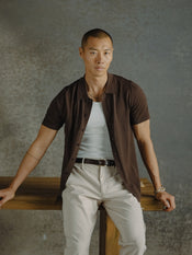 Riviera Knit Button Up | Burnt Oak Signature-Fit