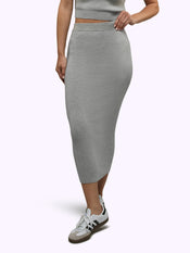 Soho Knit Midi Skirt | Heather Grey Form-fitting