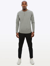 AO Long Sleeve Henley Curve-Hem | Heather Grey Signature-fit PYCA Pro®