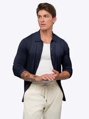 Riviera Knit Long Sleeve Button Up | Pacific Blue Signature-Fit
