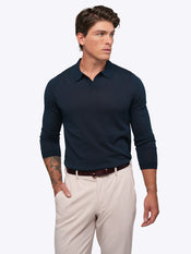 Riviera Knit Long Sleeve Polo | Pacific Blue Signature-Fit