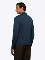 SoHo Ribbed Long Sleeve Polo | Pacific Blue Signature-Fit