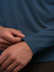 SoHo Ribbed Long Sleeve Polo | Pacific Blue Signature-Fit