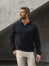 Riviera Knit Long Sleeve Polo | Black Signature-Fit