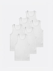Essential Fitted Rib Tank 6 Pack | White Form-Fitting