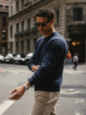 Riviera Knit Long Sleeve Textured Tee | Pacific Blue Signature-Fit