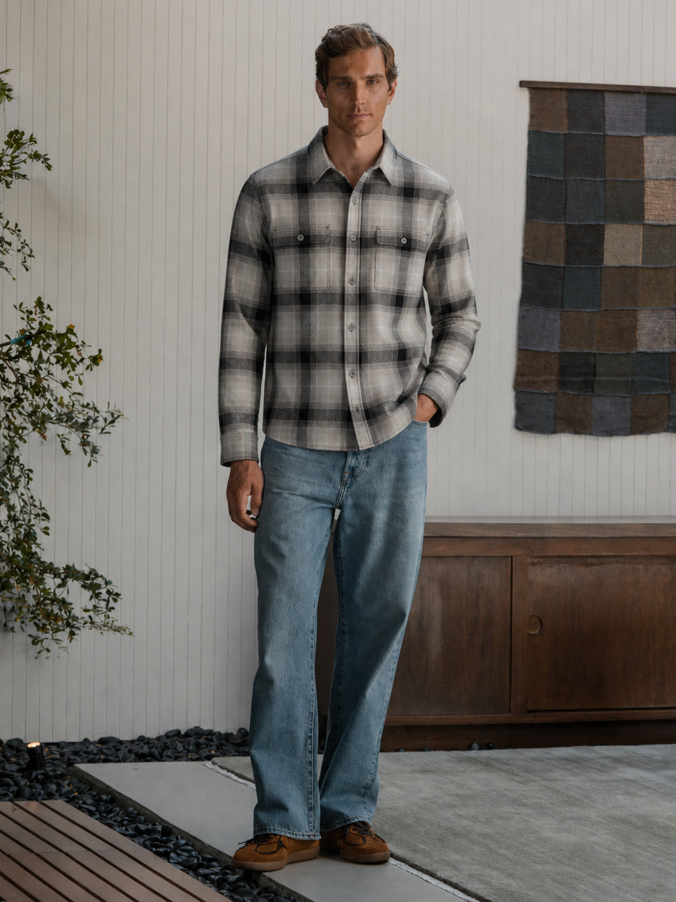 Brooks Flannel Soft Brushed Button Up | Grey-Black Classic-Fit