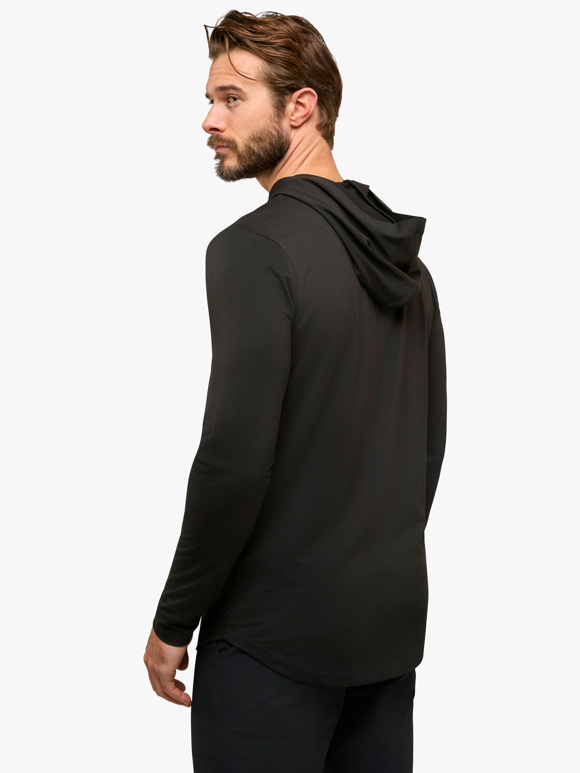 AO Long Sleeve Hooded Curve-Hem Tee | Black Signature-fit PYCA Pro®