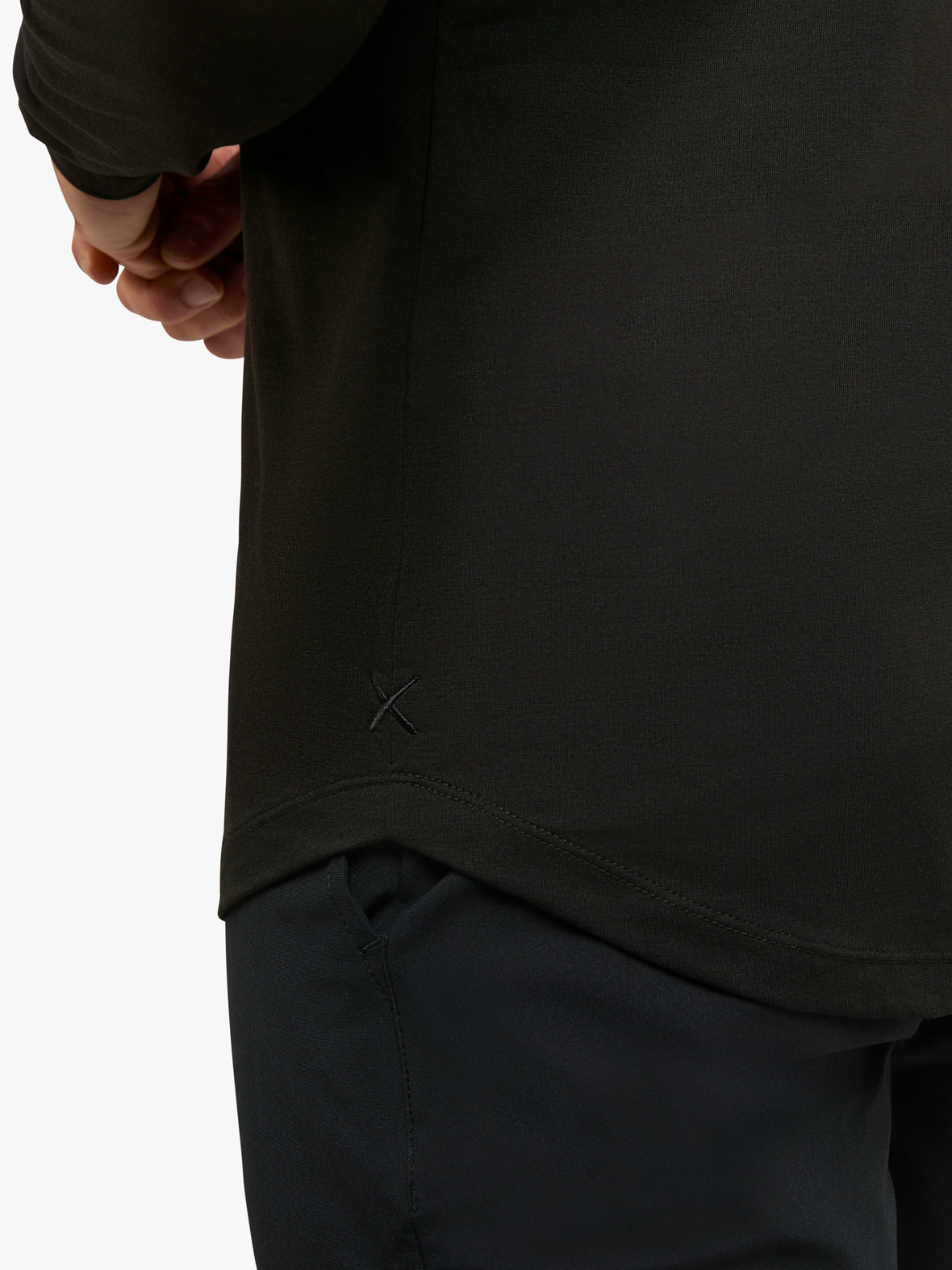 AO Long Sleeve Hooded Curve-Hem Tee | Black Signature-fit PYCA Pro®