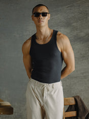 Essential Fitted Rib Tank 3 Pack | Black/White/Grey Form-Fitting