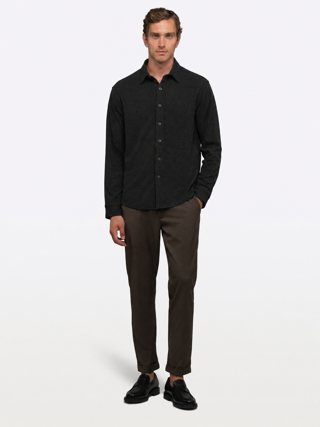 Hudson Soft Knit Button Up | Black Signature-Fit
