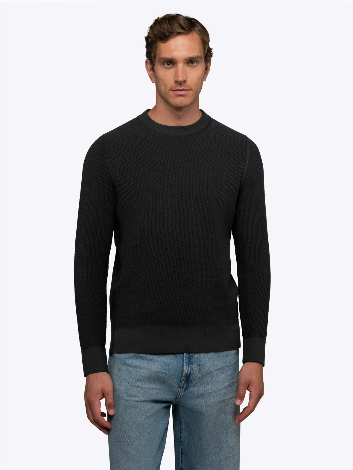 Palisade Textured Knit Crew Sweater | Black Classic-Fit