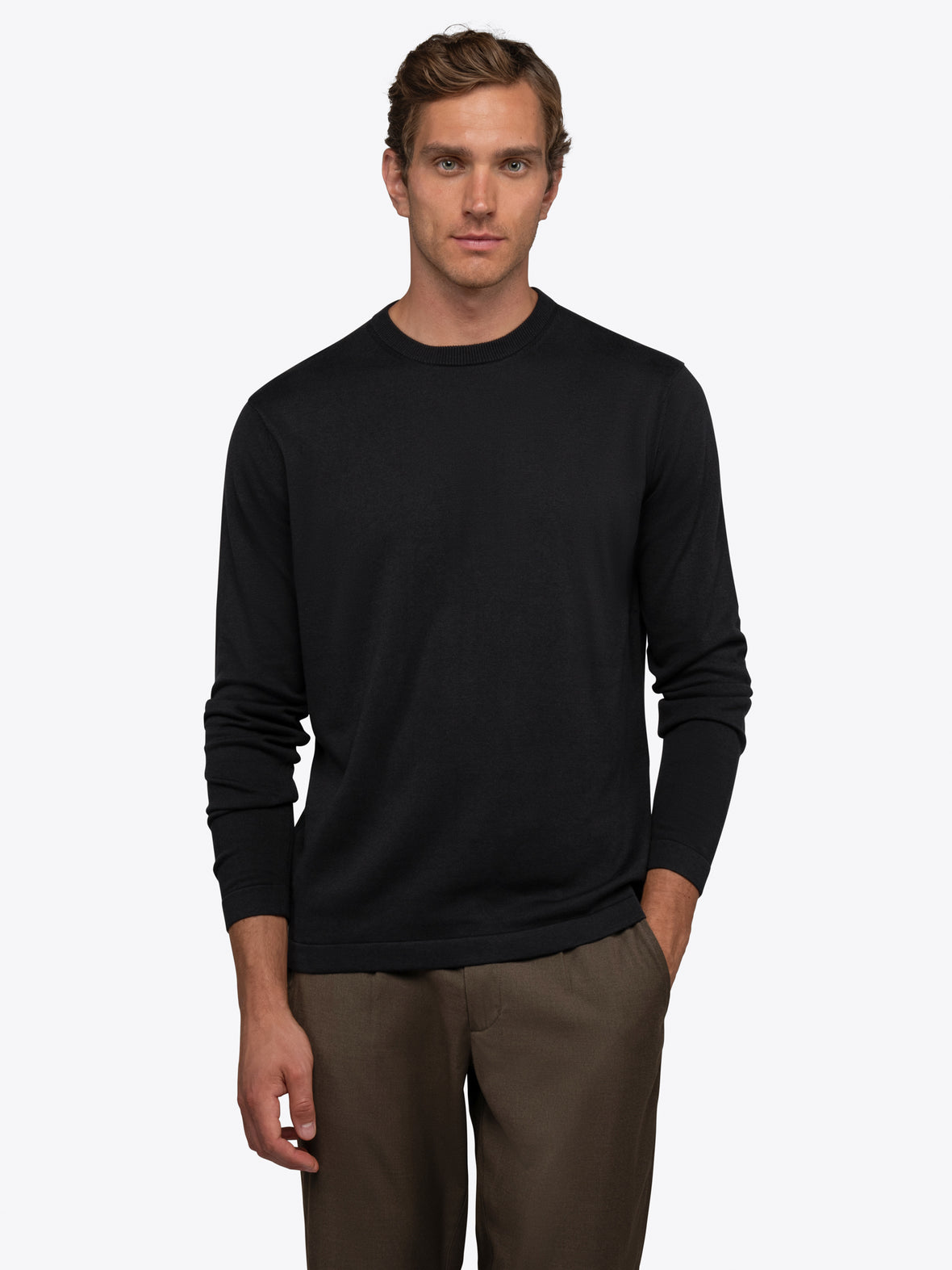 Riviera Luxe Knit Crewneck Long Sleeve Tee | Black Signature-Fit