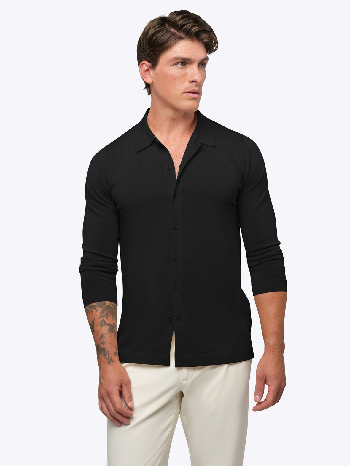 Riviera Knit Long Sleeve Button Up | Black Signature-Fit