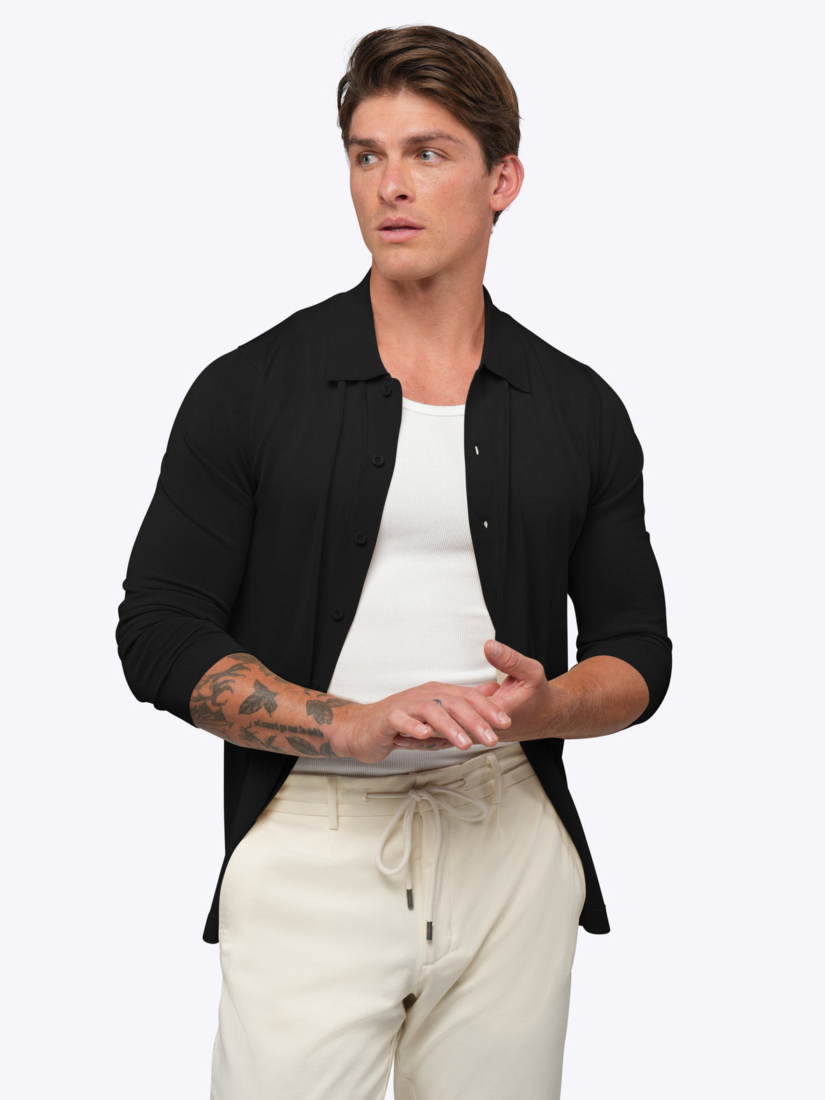 Riviera Knit Long Sleeve Button Up | Black Signature-Fit