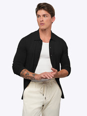 Riviera Knit Long Sleeve Button Up | Black Signature-Fit