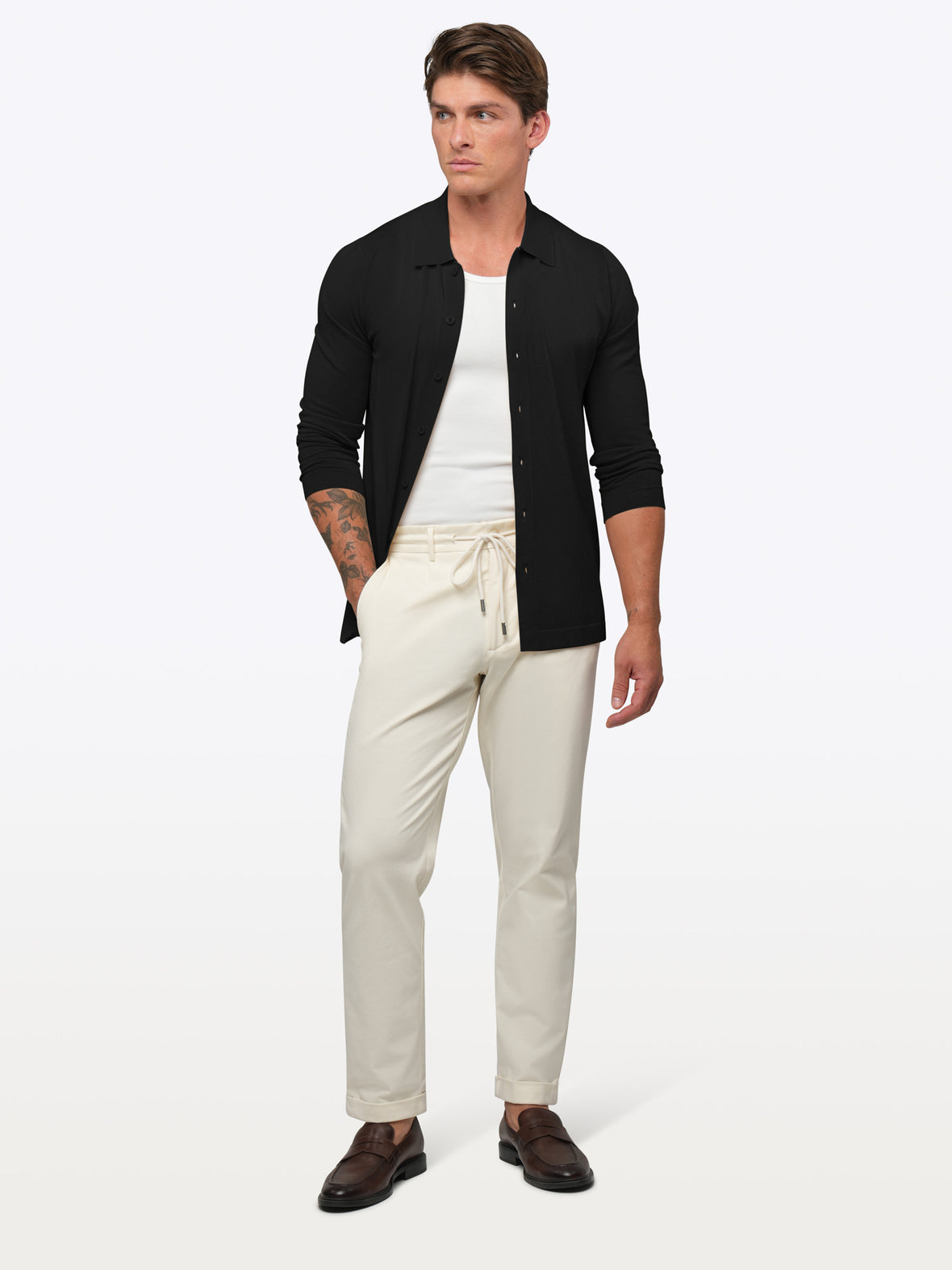 Riviera Knit Long Sleeve Button Up | Black Signature-Fit