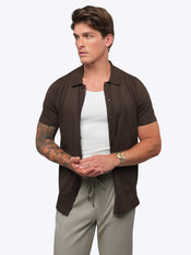 Riviera Knit Button Up | Burnt Oak Signature-Fit