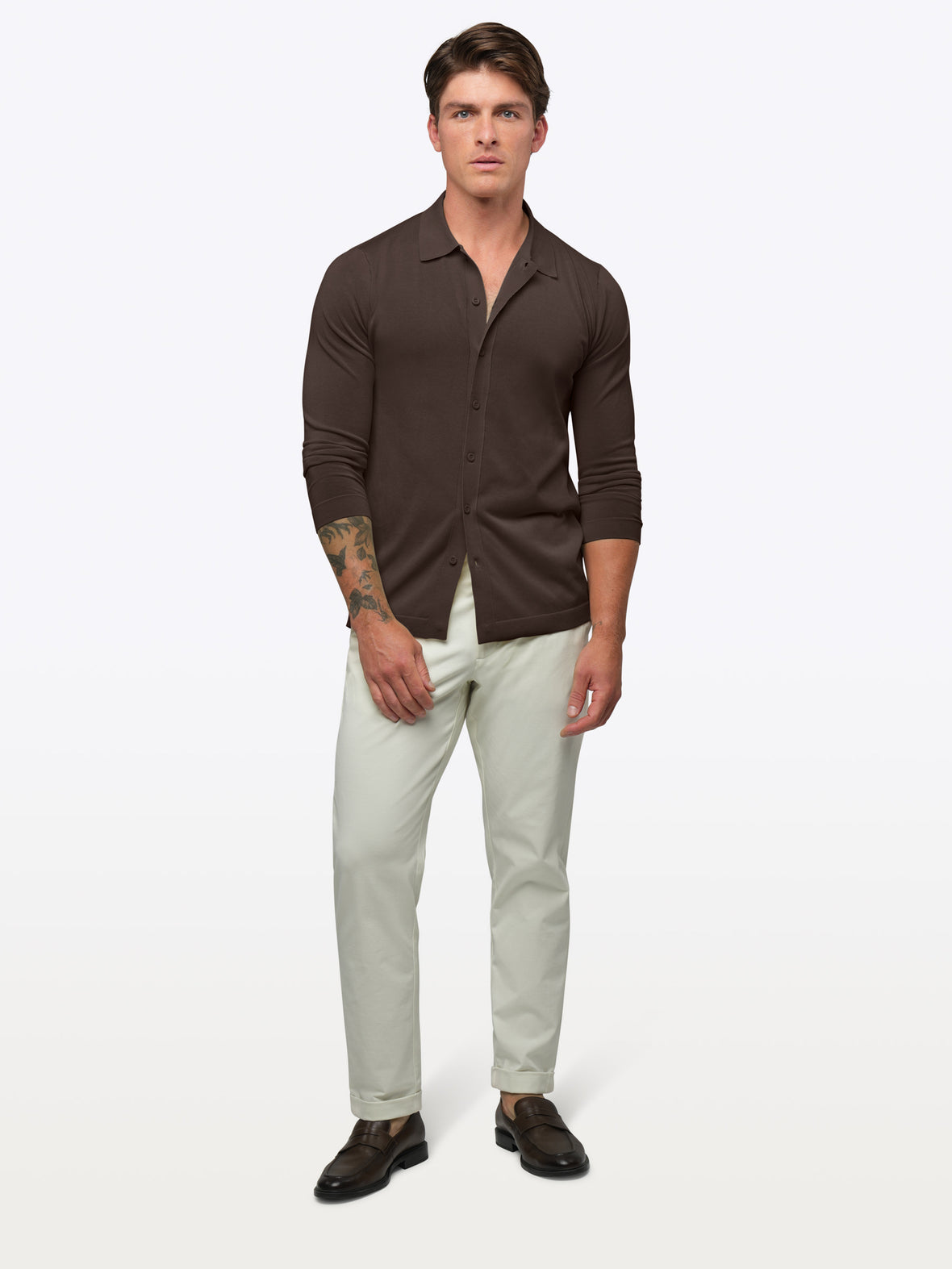 Riviera Knit Long Sleeve Button Up | Burnt Oak Signature-Fit