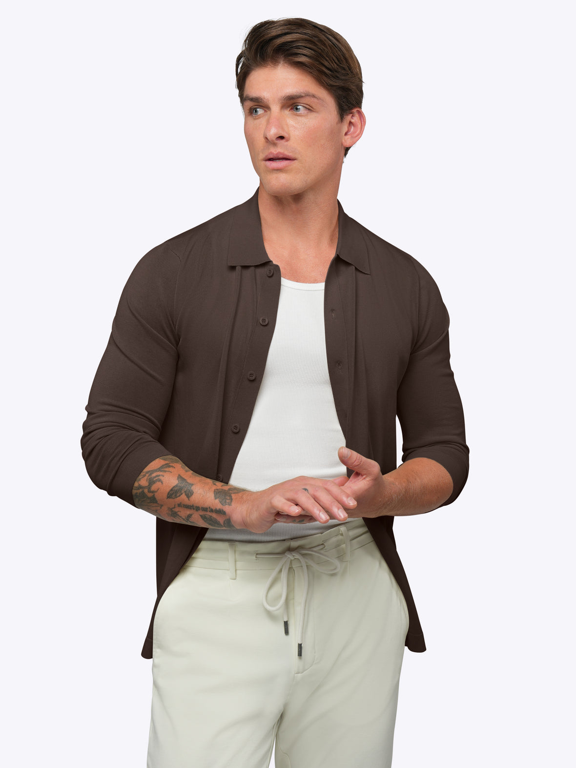 Riviera Knit Long Sleeve Button Up | Burnt Oak Signature-Fit