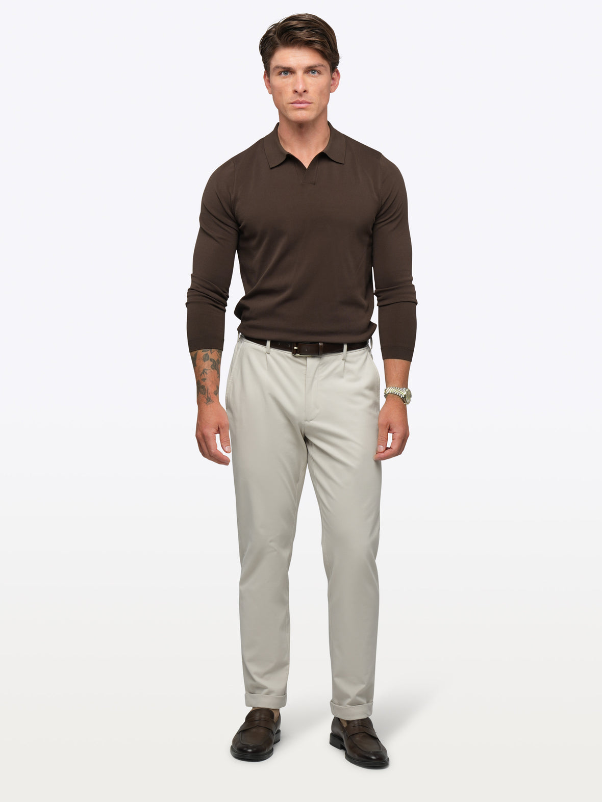Riviera Knit Long Sleeve Polo | Burnt Oak Signature-Fit