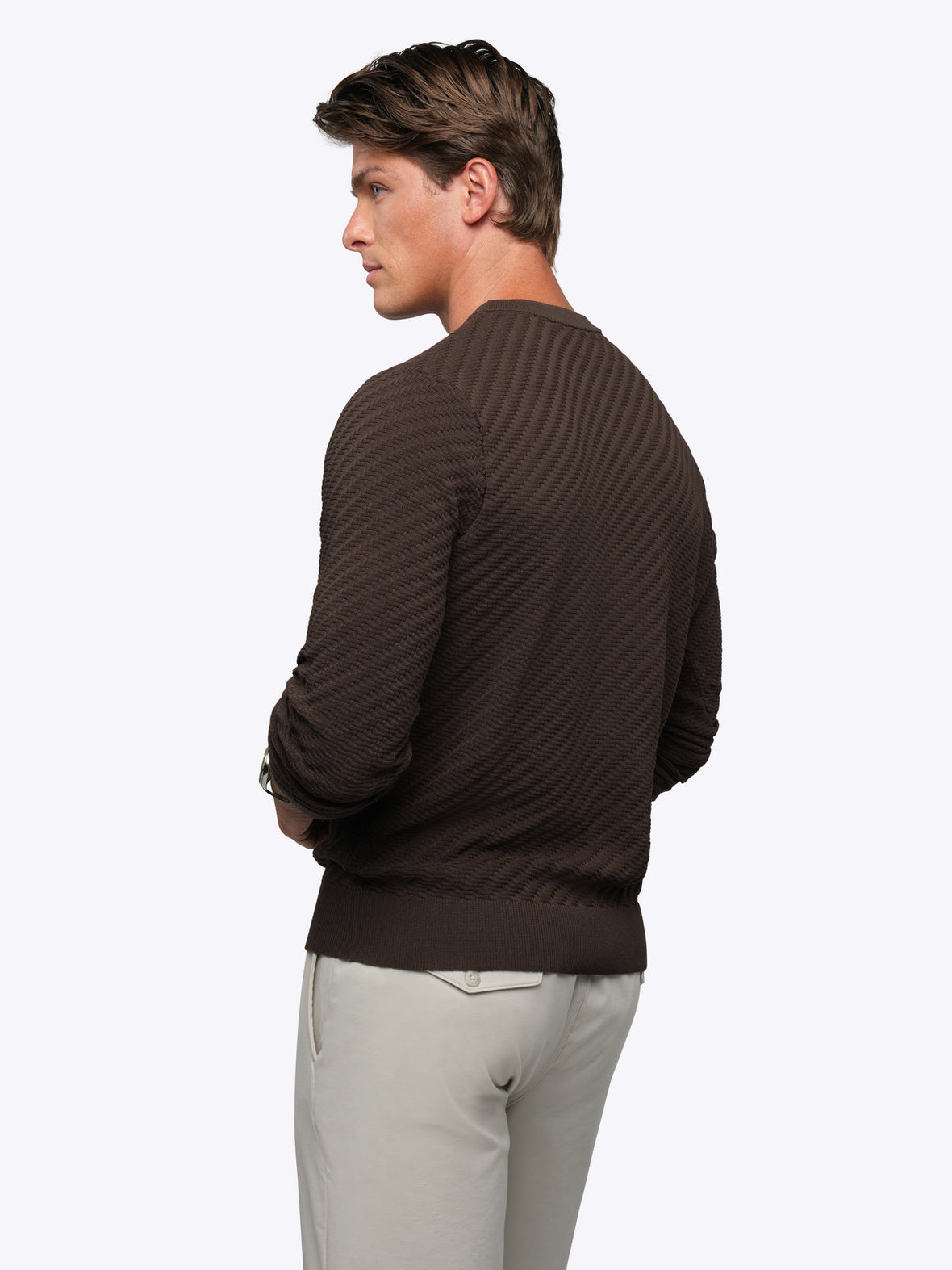 Riviera Knit Long Sleeve Texture Tee | Burnt Oak Signature-Fit