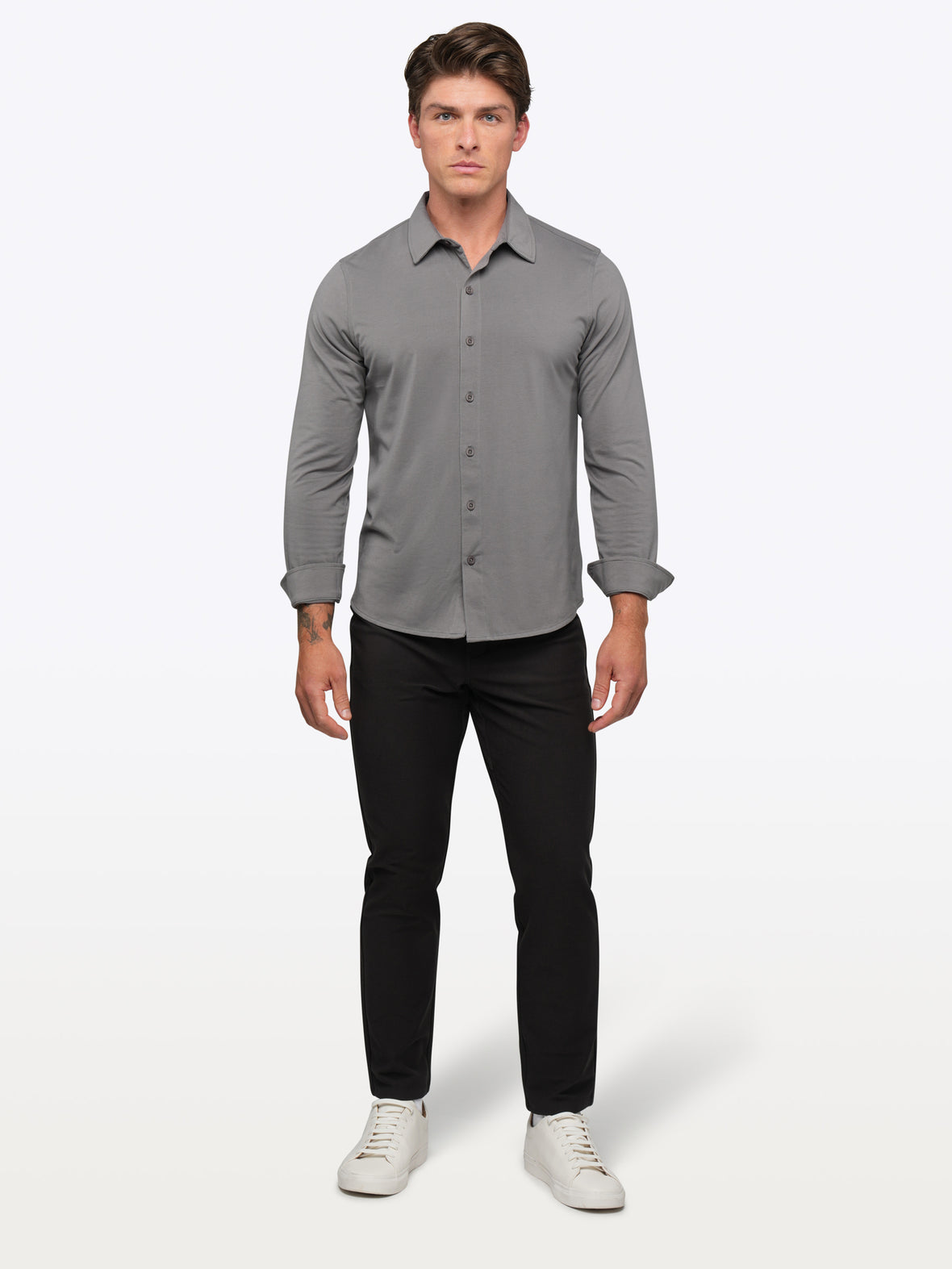 AO Long Sleeve Button Up | Charcoal Signature-Fit PYCA Pro®
