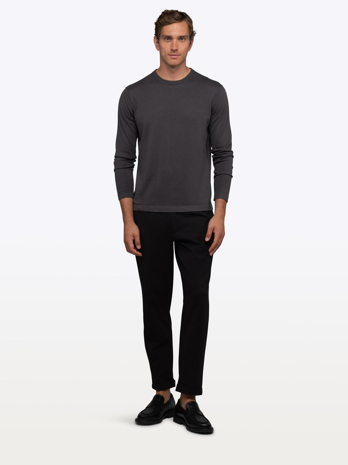 Riviera Luxe Knit Crewneck Long Sleeve Tee | Dark Heathered Grey Signature-Fit