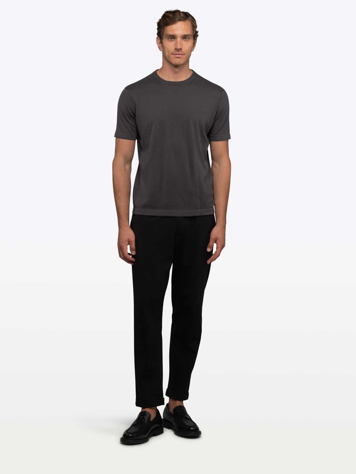 Riviera Luxe Knit Crewneck Tee | Dark Heathered Grey Signature-Fit