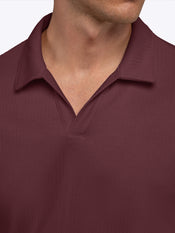 SoHo Ribbed Long Sleeve Polo | Deep Cranberry Signature-Fit