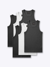 Essential Fitted Rib Tank 6 Pack | Black/White/Grey Form-Fitting
