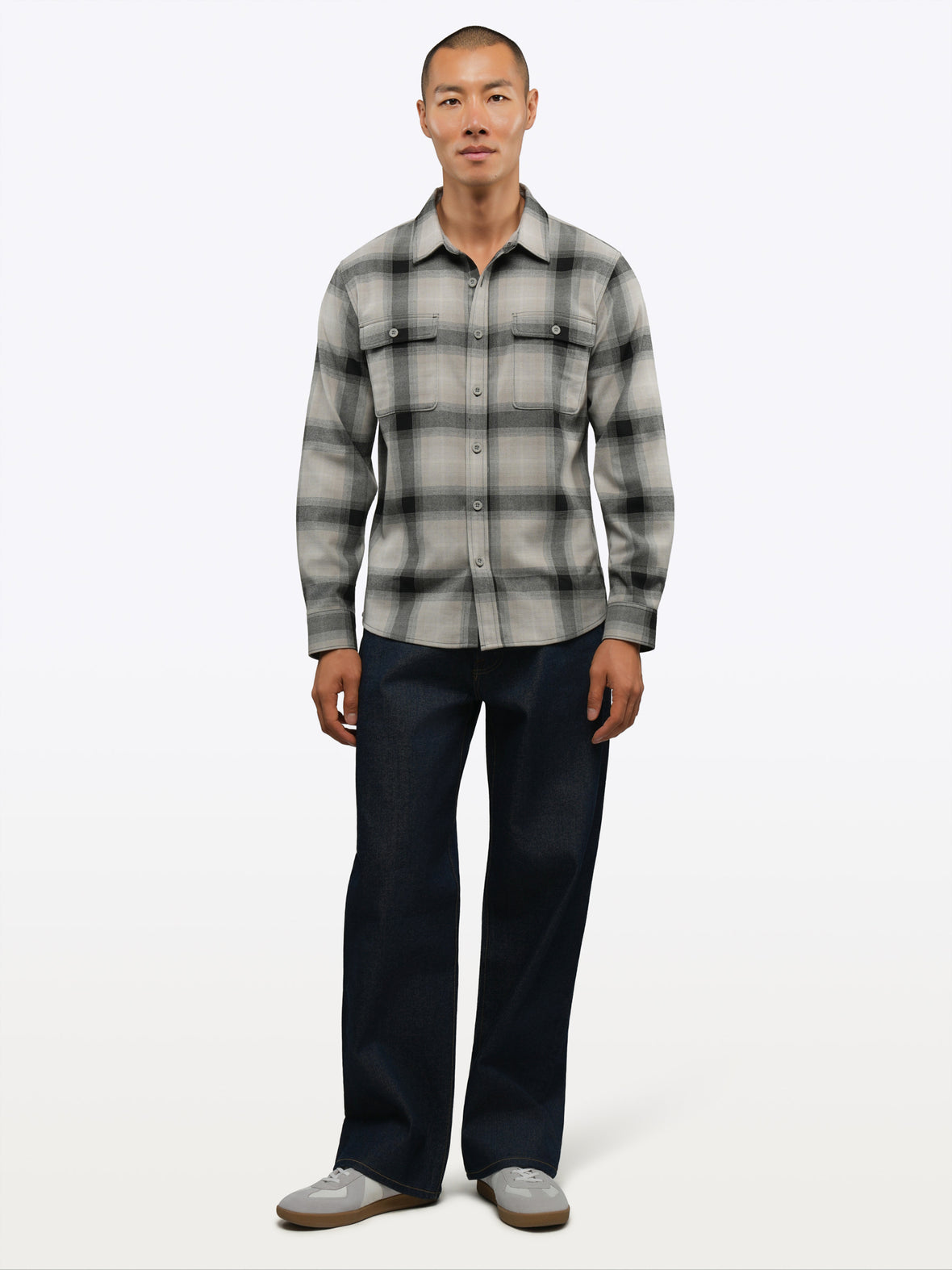 Brooks Flannel Soft Brushed Button Up | Grey-Black Classic-Fit
