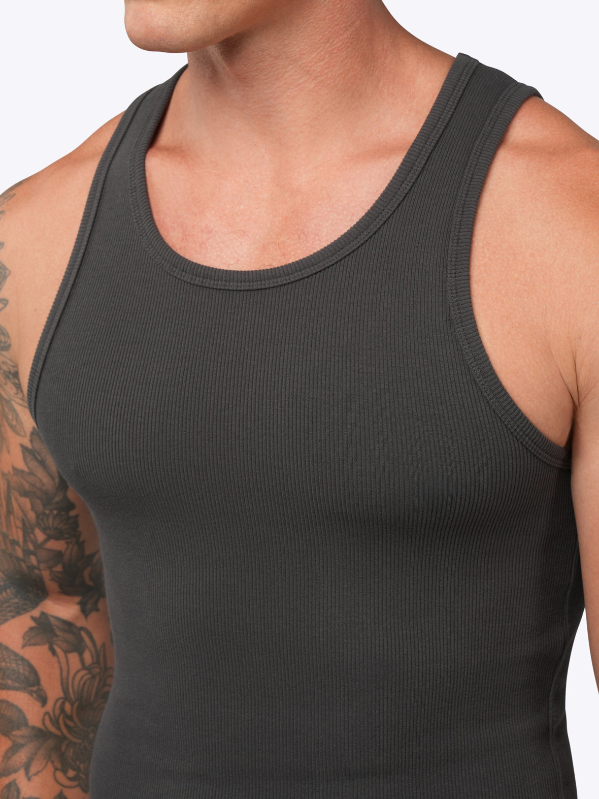 Essential Fitted Rib Tank | Grey Form-Fitting