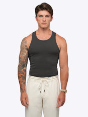 Essential Tank 3-Pack + District Overshirt Fit Bundle – Essential Fitted Rib Tank 3 Pack | Black/White/Grey Form-Fitting