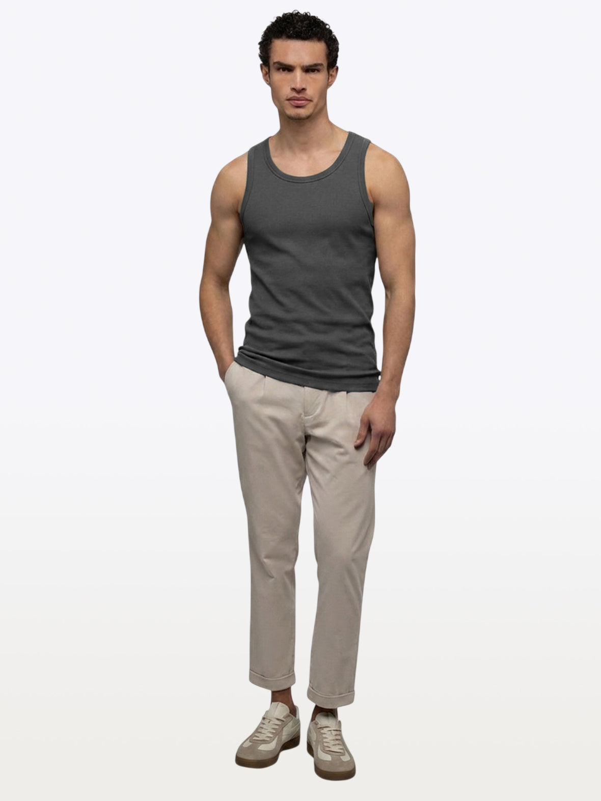 Essential Fitted Rib Tank | Grey Form-Fitting