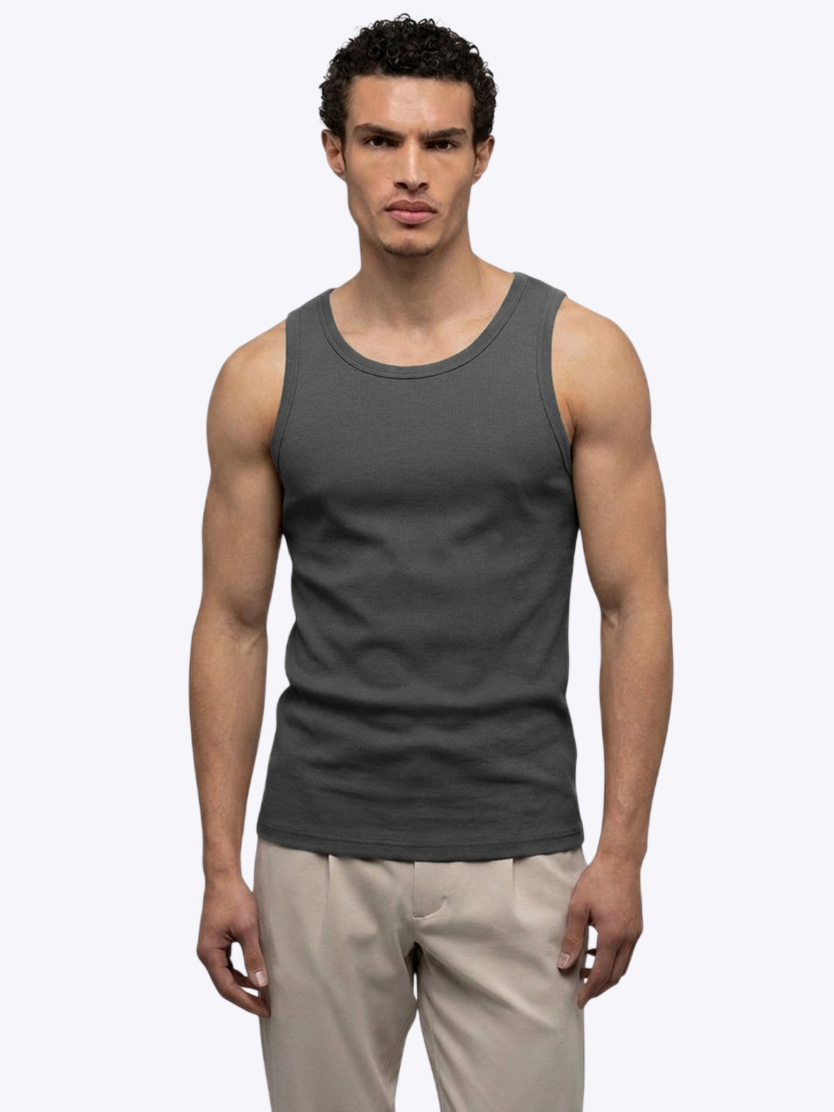 Essential Fitted Rib Tank | Grey Form-Fitting