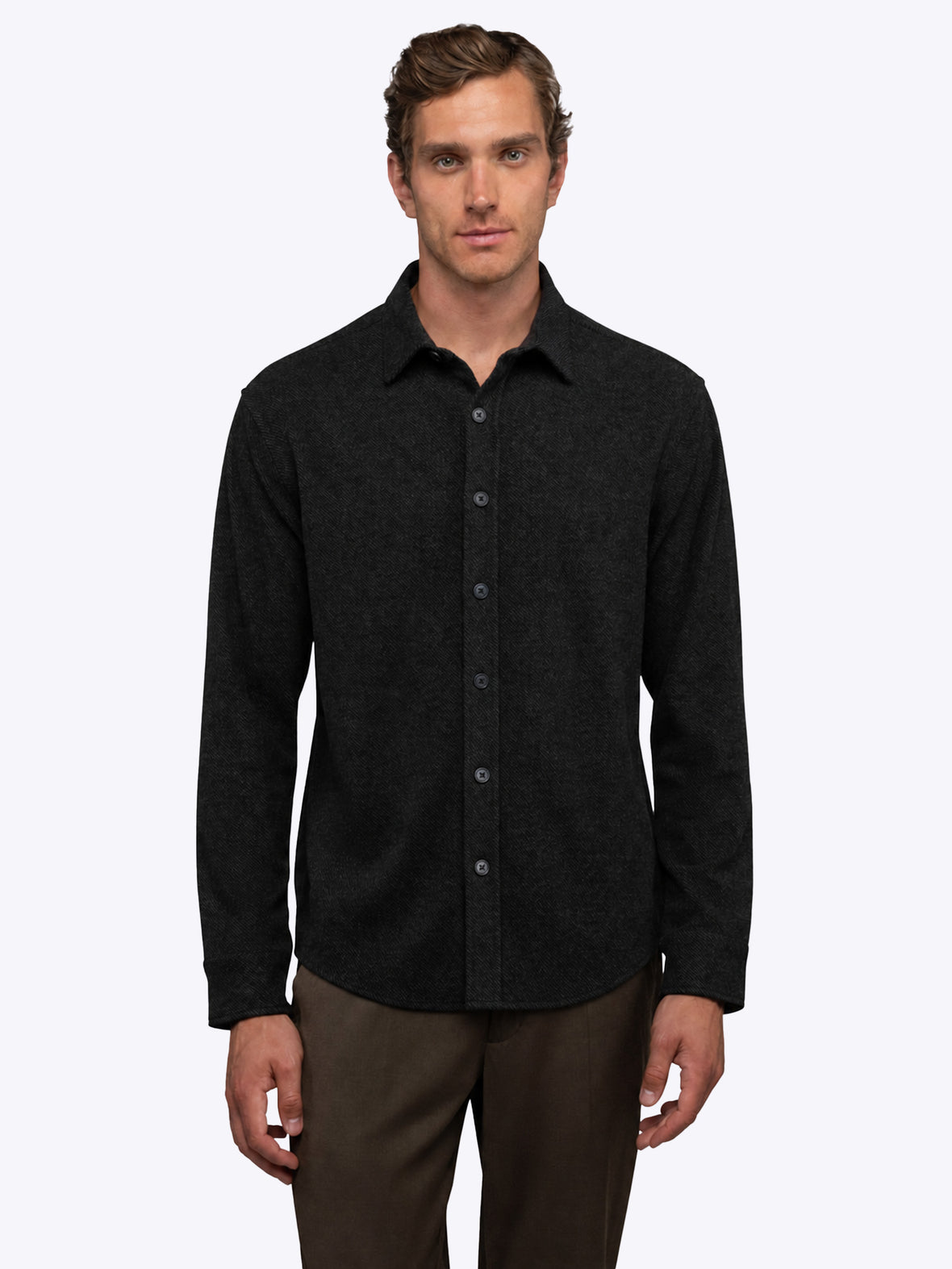 Hudson Soft Knit Button Up | Black Signature-Fit