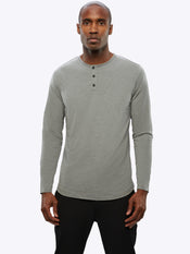 AO Long Sleeve Henley Curve-Hem | Heather Grey Signature-fit PYCA Pro®