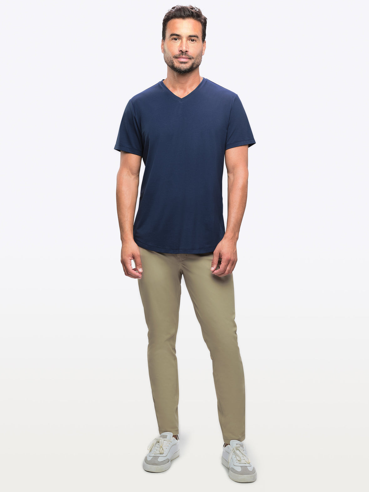 AO V-Neck Curve-Hem Tee | Iron Navy Signature-fit PYCA Pro®