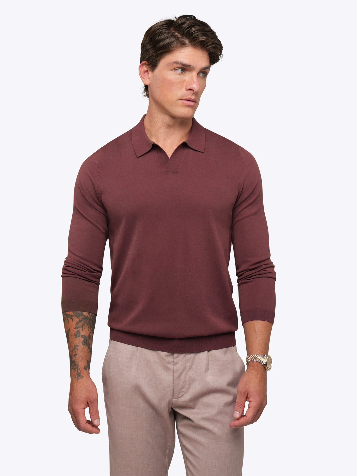 Riviera Knit Long Sleeve Polo | Merlot Signature-Fit