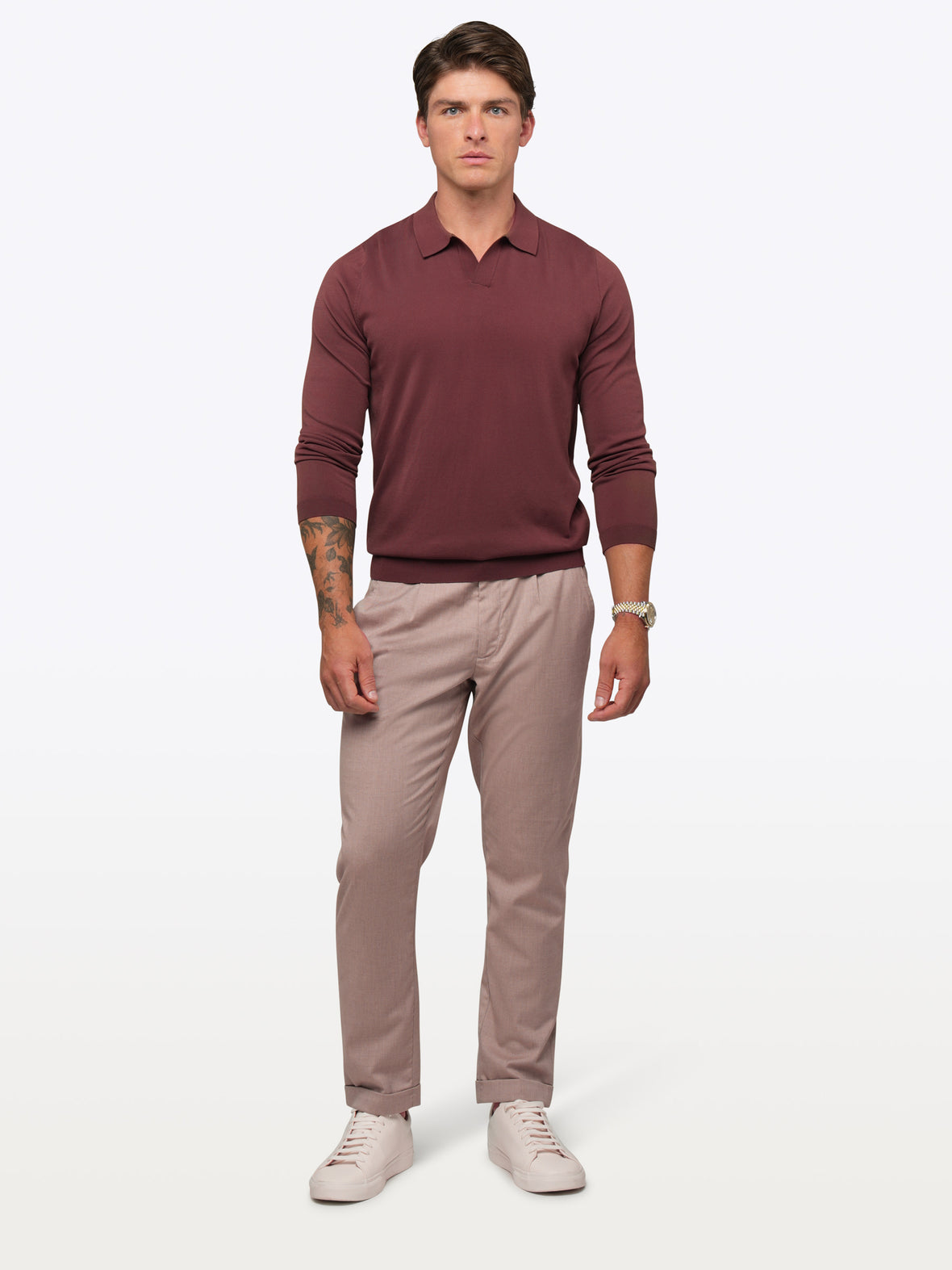 Riviera Knit Long Sleeve Polo | Merlot Signature-Fit