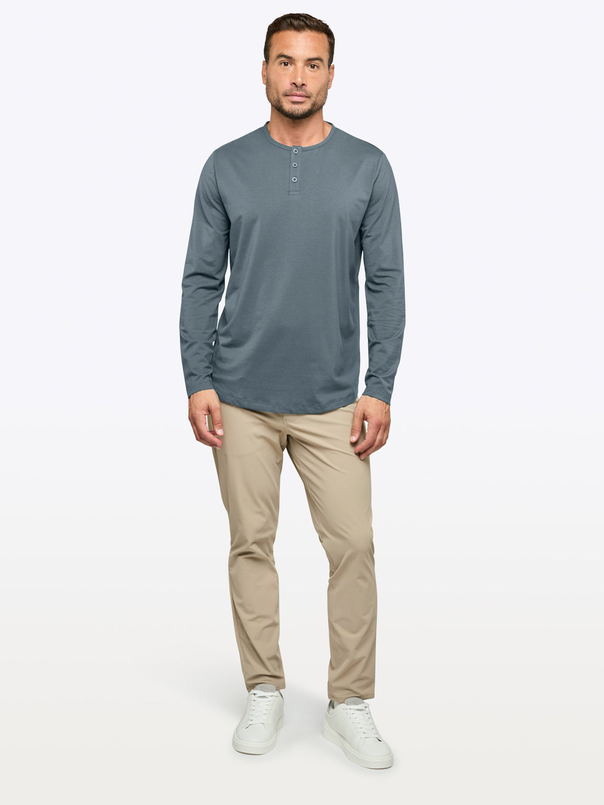 AO Long Sleeve Henley Curve-Hem | Ocean Storm Signature-fit PYCA Pro®
