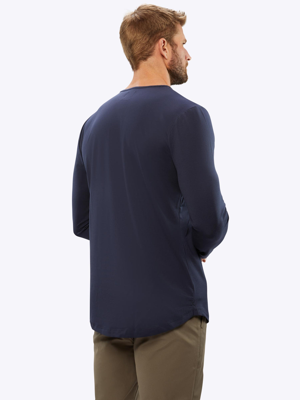 AO Long Sleeve Henley Curve-Hem | Pacific Blue Signature-fit PYCA Pro®