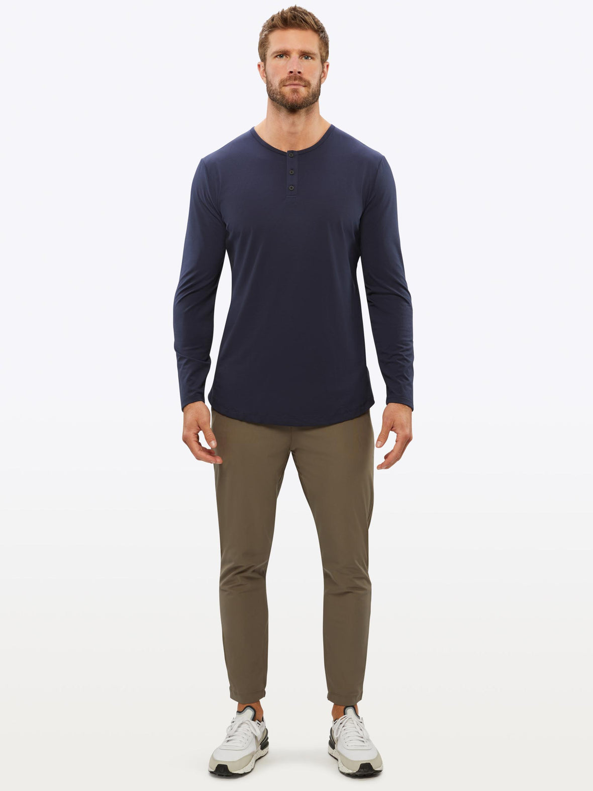 AO Long Sleeve Henley Curve-Hem | Pacific Blue Signature-fit PYCA Pro®