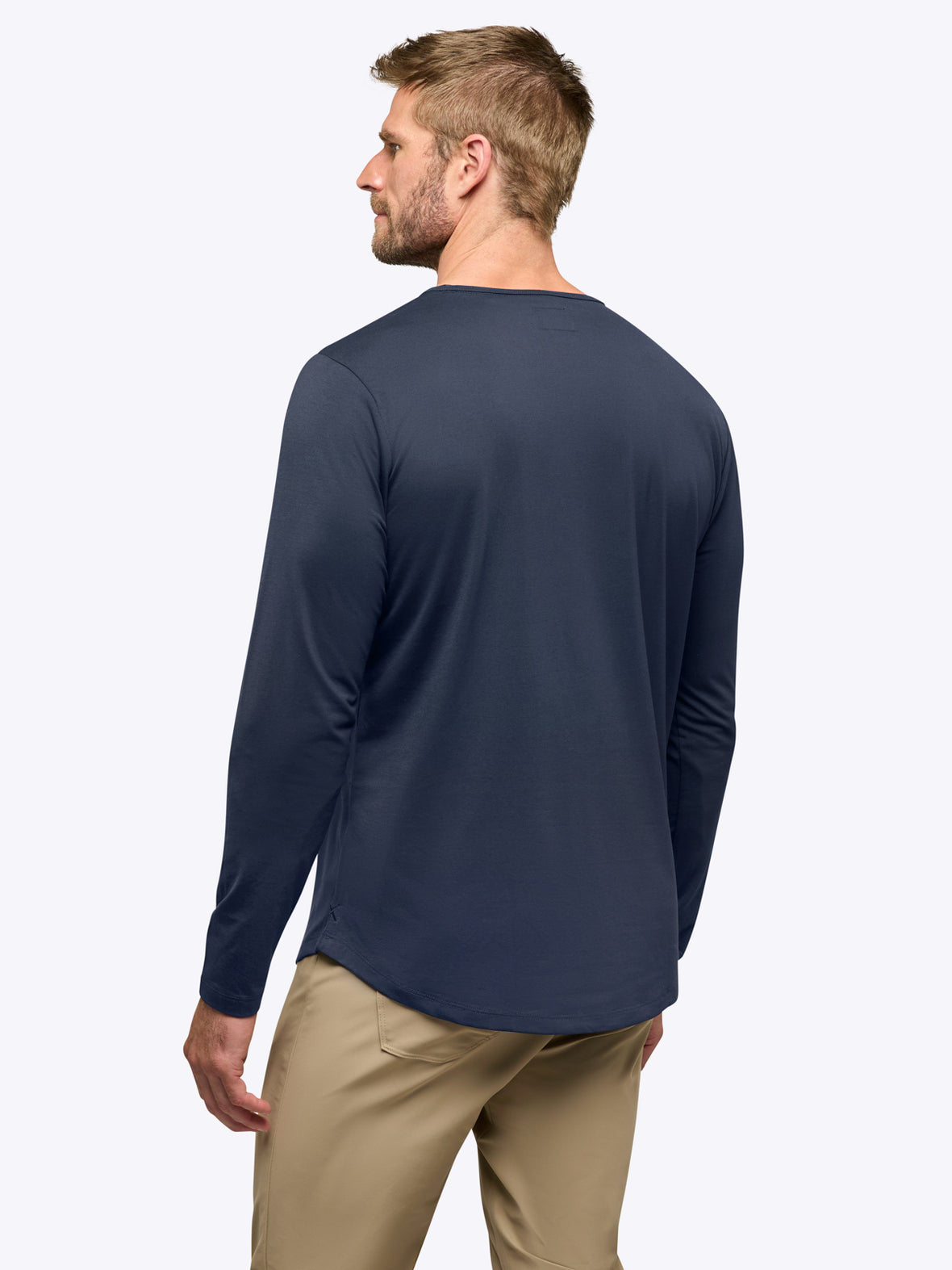 AO Long Sleeve Henley Curve-Hem | Pacific Blue Signature-fit PYCA Pro®
