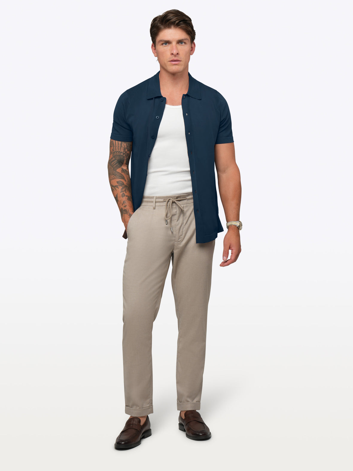 Riviera Knit Button Up | Pacific Blue Signature-Fit