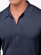 Riviera Knit Long Sleeve Button Up | Pacific Blue Signature-Fit